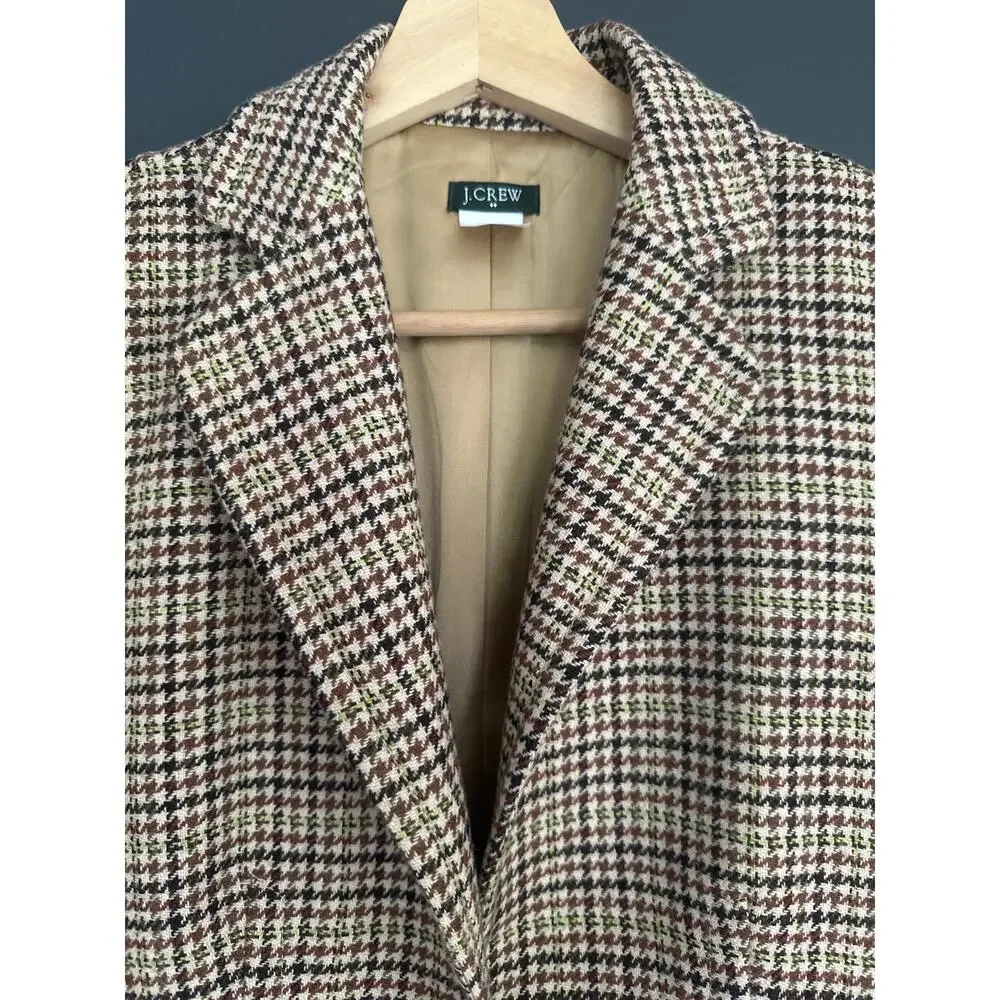 J. Crew Wool Blend Houndstooth Blazer Brown Tan Dark Academia Size 0